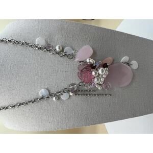 Silver Chain Necklace with Pink and Faux Pearl Beads